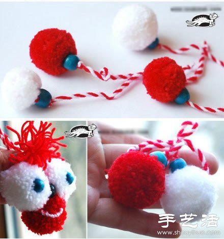 毛線+叉子+串珠 手工制作可愛毛毛蟲玩具 - www.iyw0659.cn