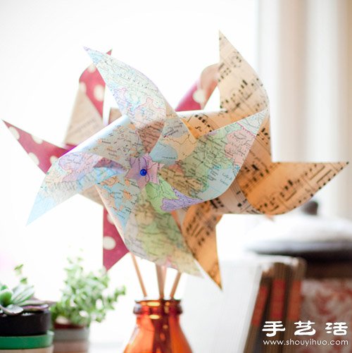 淘汰的地圖/雜志手工制作風車 - www.iyw0659.cn