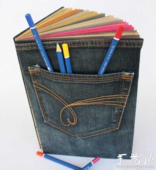 牛仔褲舊物改造 DIY時尚創意書套 - www.iyw0659.cn