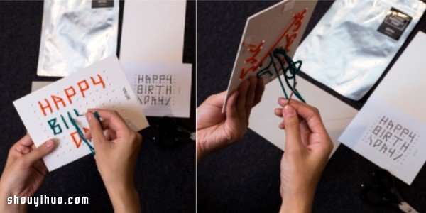 毛線+卡紙 DIY手工制作圣誕生日祝福賀卡 - www.iyw0659.cn
